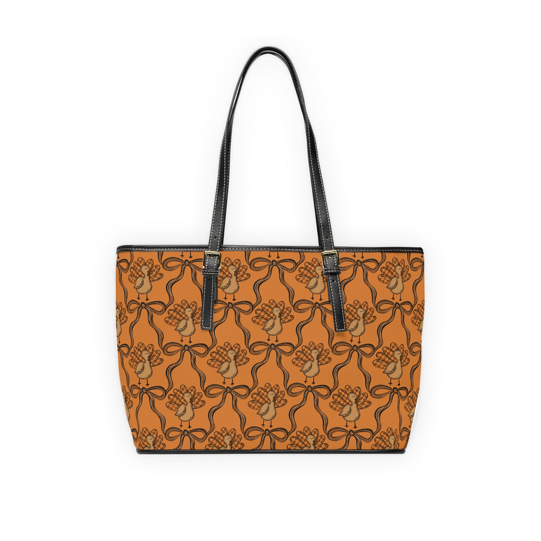 Tote Bag — Thanksgiving Bow Pattern PU Leather Shoulder Tote