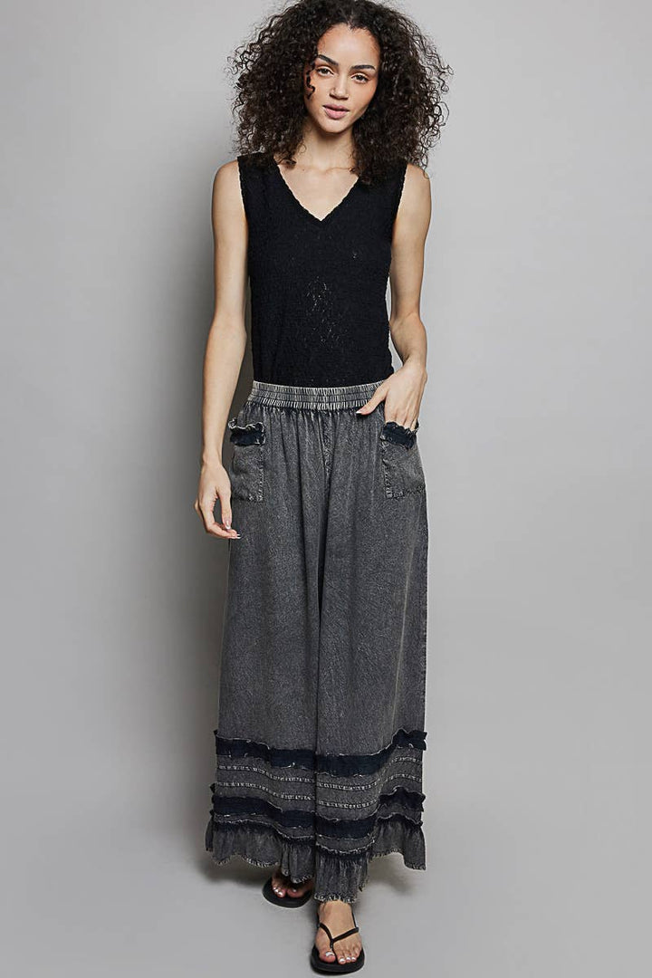 Ruffle Detail Wide Leg Pants