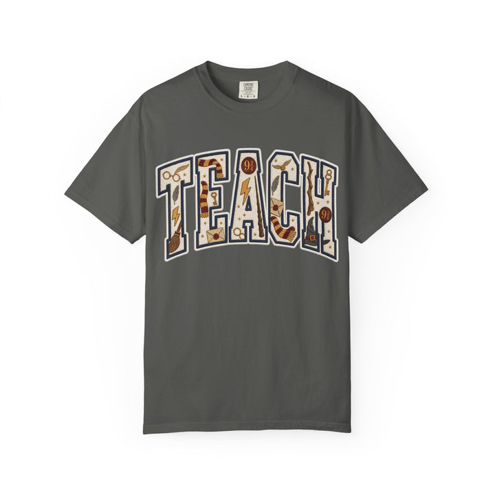 Teach Graphic T-Shirt — School-Themed Teacher Tee with Chalkboard Doodle Letters