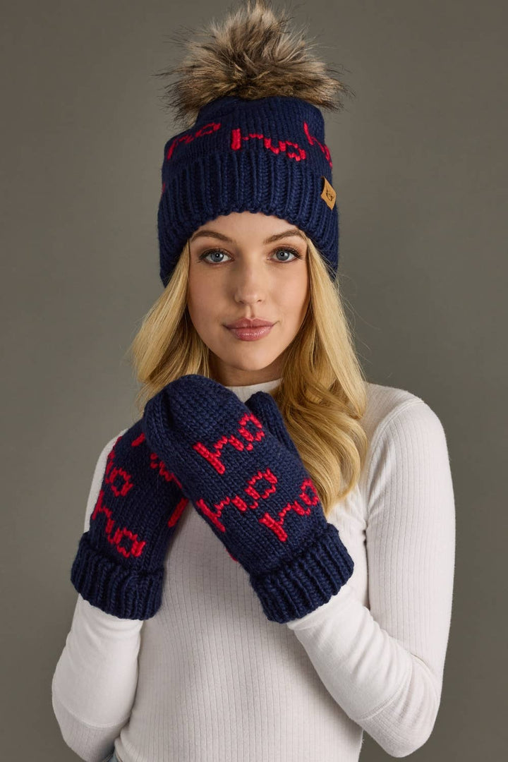 Navy & Red Ho Ho Ho Pom Hat