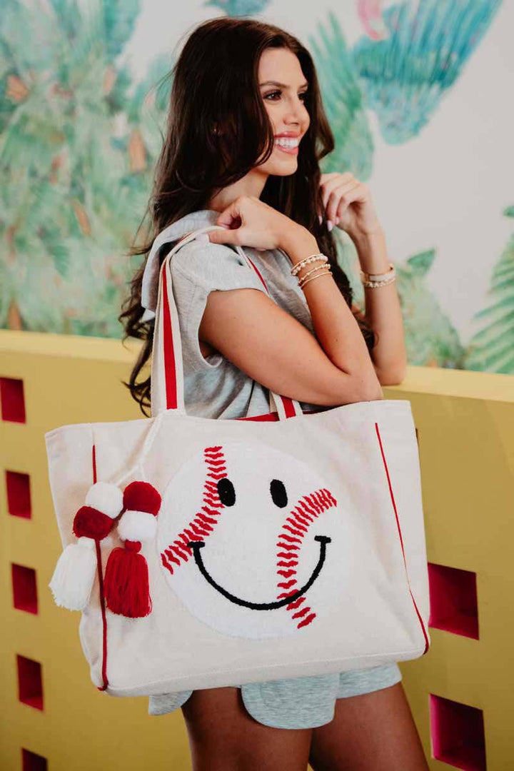 Baseball Oversized Happy Face Tote Bag for Women
