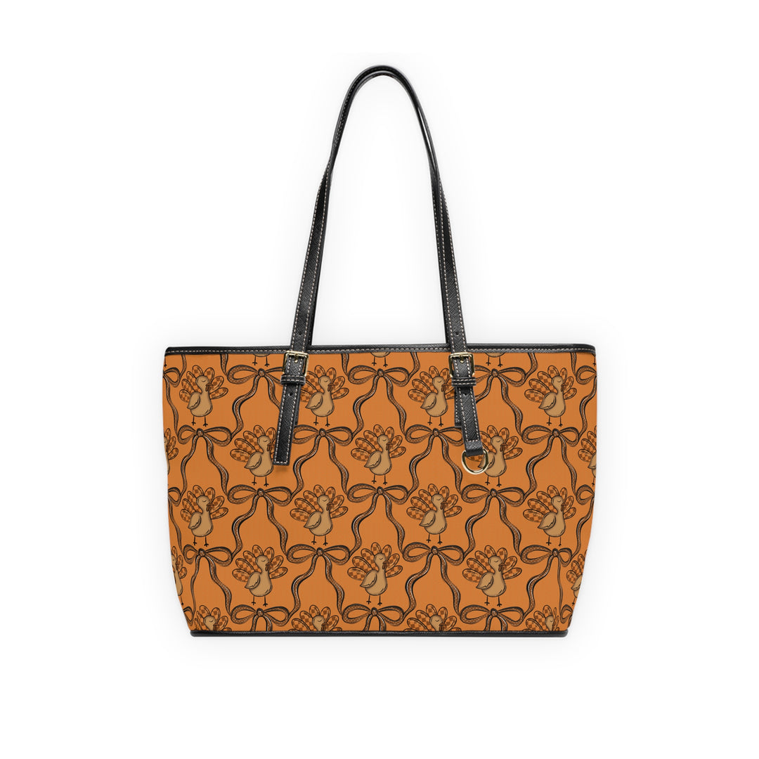 Tote Bag — Thanksgiving Bow Pattern PU Leather Shoulder Tote