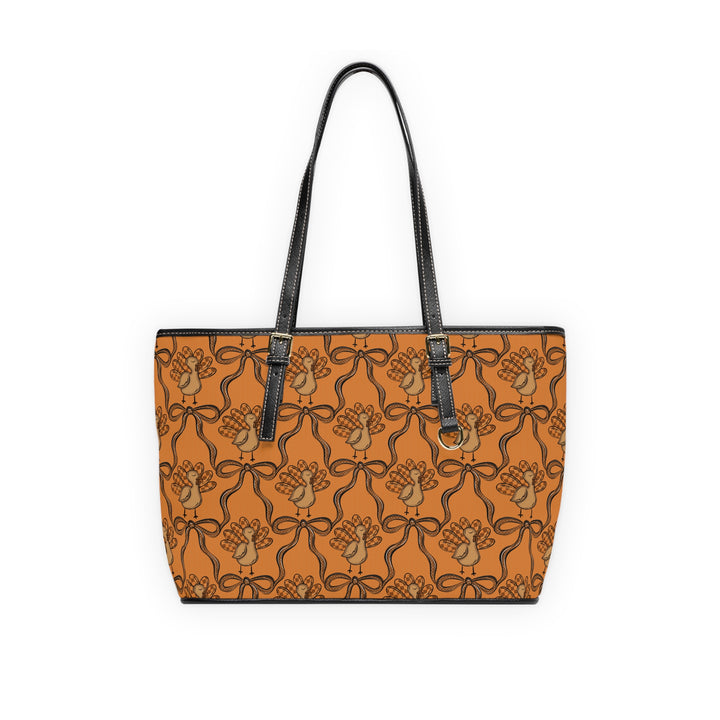 Tote Bag — Thanksgiving Bow Pattern PU Leather Shoulder Tote