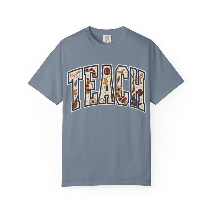 Teach Graphic T-Shirt — School-Themed Teacher Tee with Chalkboard Doodle Letters