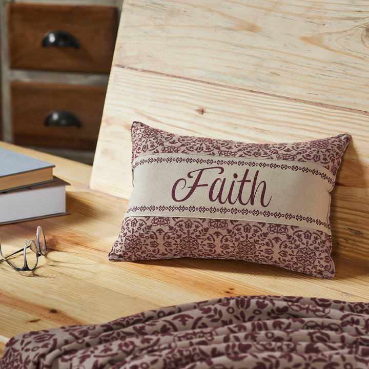 Burgundy Tan Jacquard Faith Pillow 9.5x14