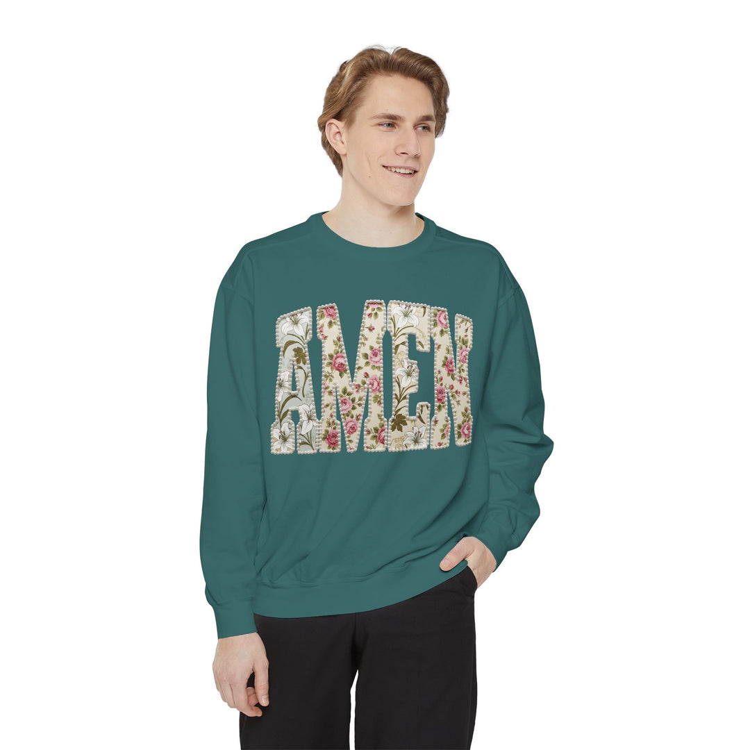 Amen Floral Print Sweatshirt | Vintage Botanical Lettering