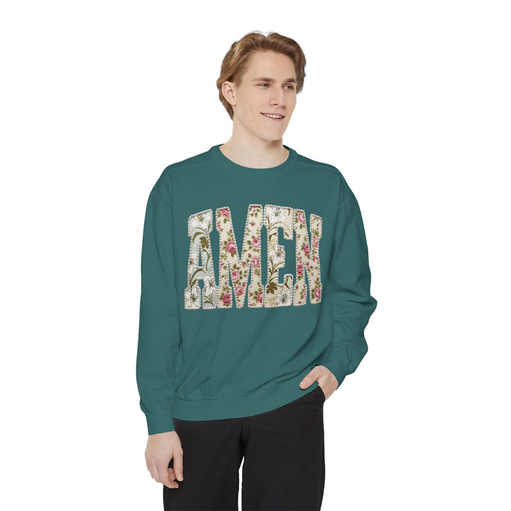 Amen Floral Print Sweatshirt | Vintage Botanical Lettering
