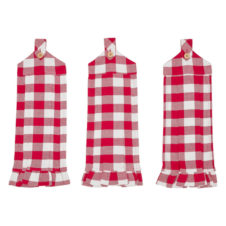 Annie Buffalo Check Red Button Loop Tea Towel