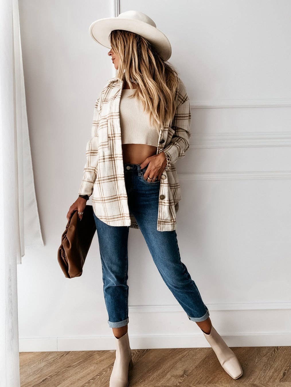 Beige Plaid Shacket