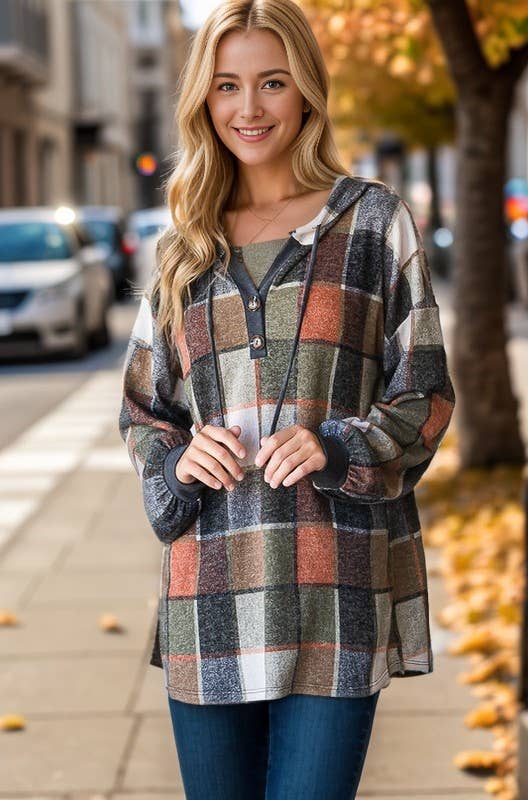 Fall Checkered Hooded Top