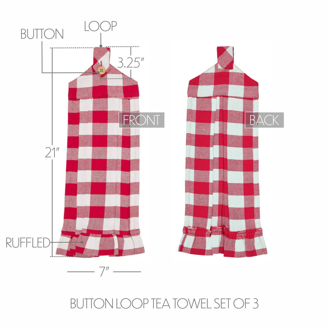 Annie Buffalo Check Red Button Loop Tea Towel