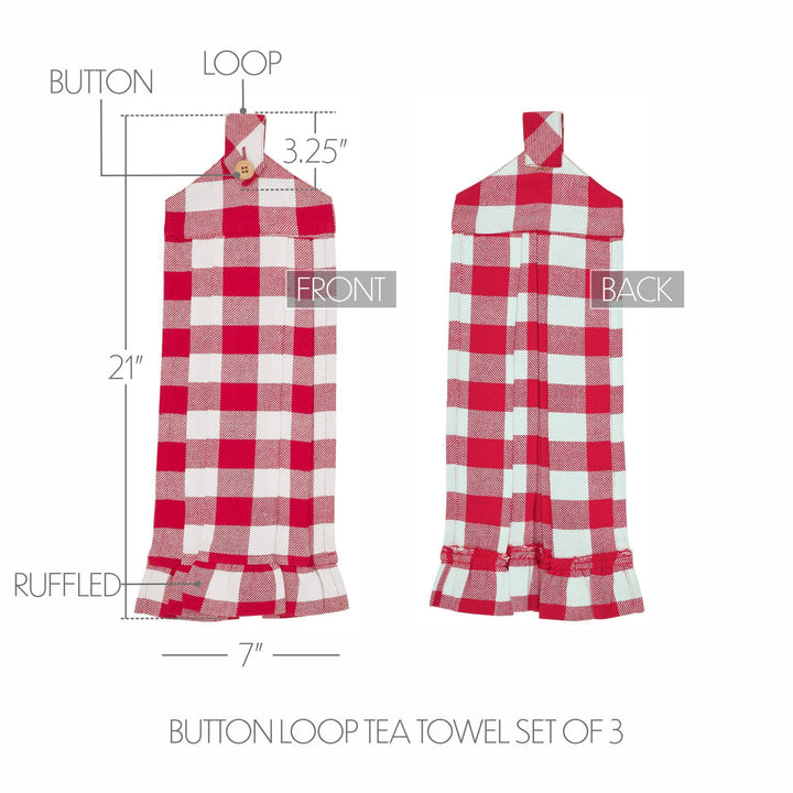 Annie Buffalo Check Red Button Loop Tea Towel