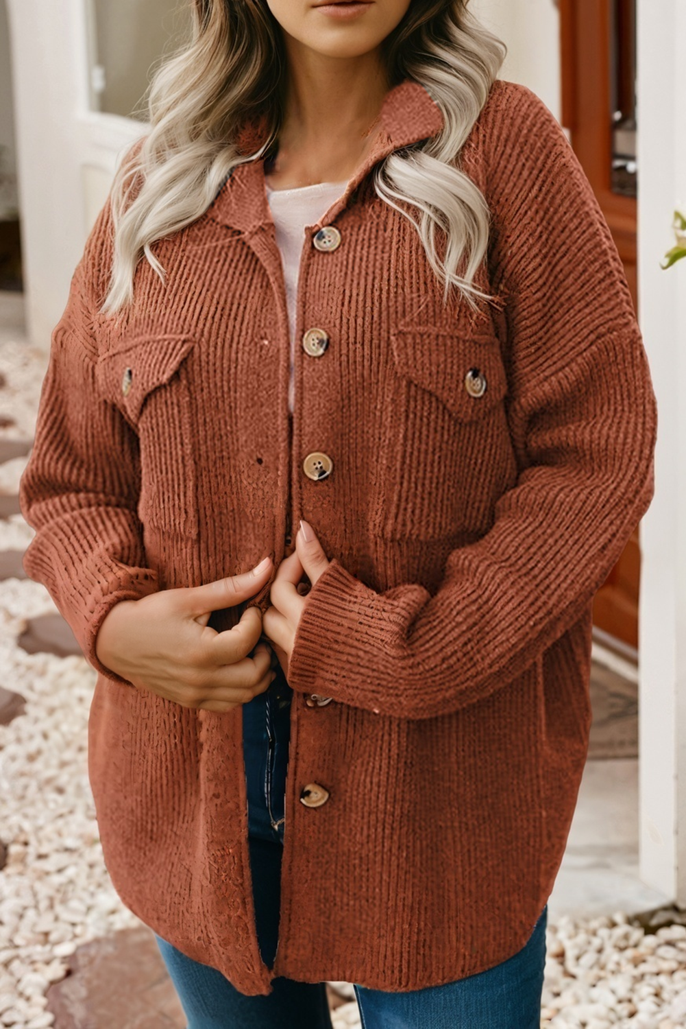 Ribbed Flap Pocket Shacket