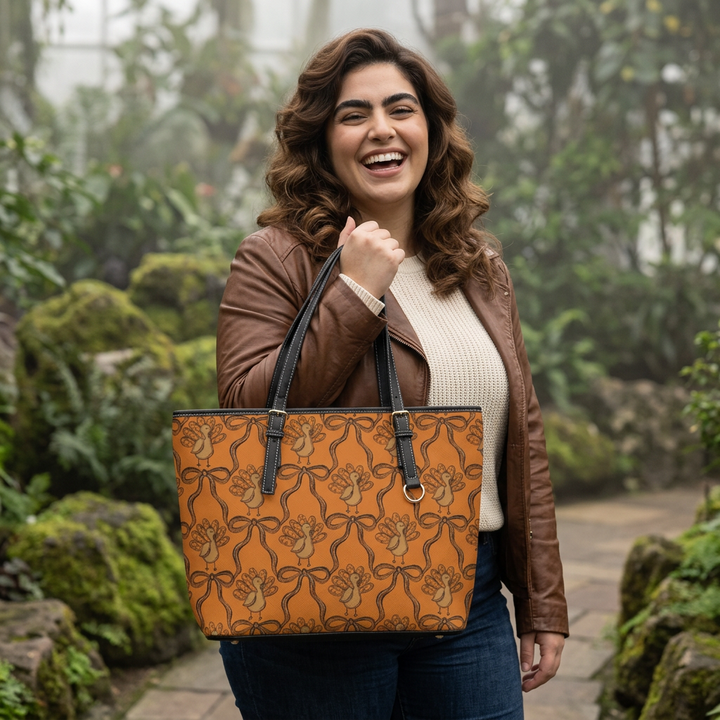 Tote Bag — Thanksgiving Bow Pattern PU Leather Shoulder Tote