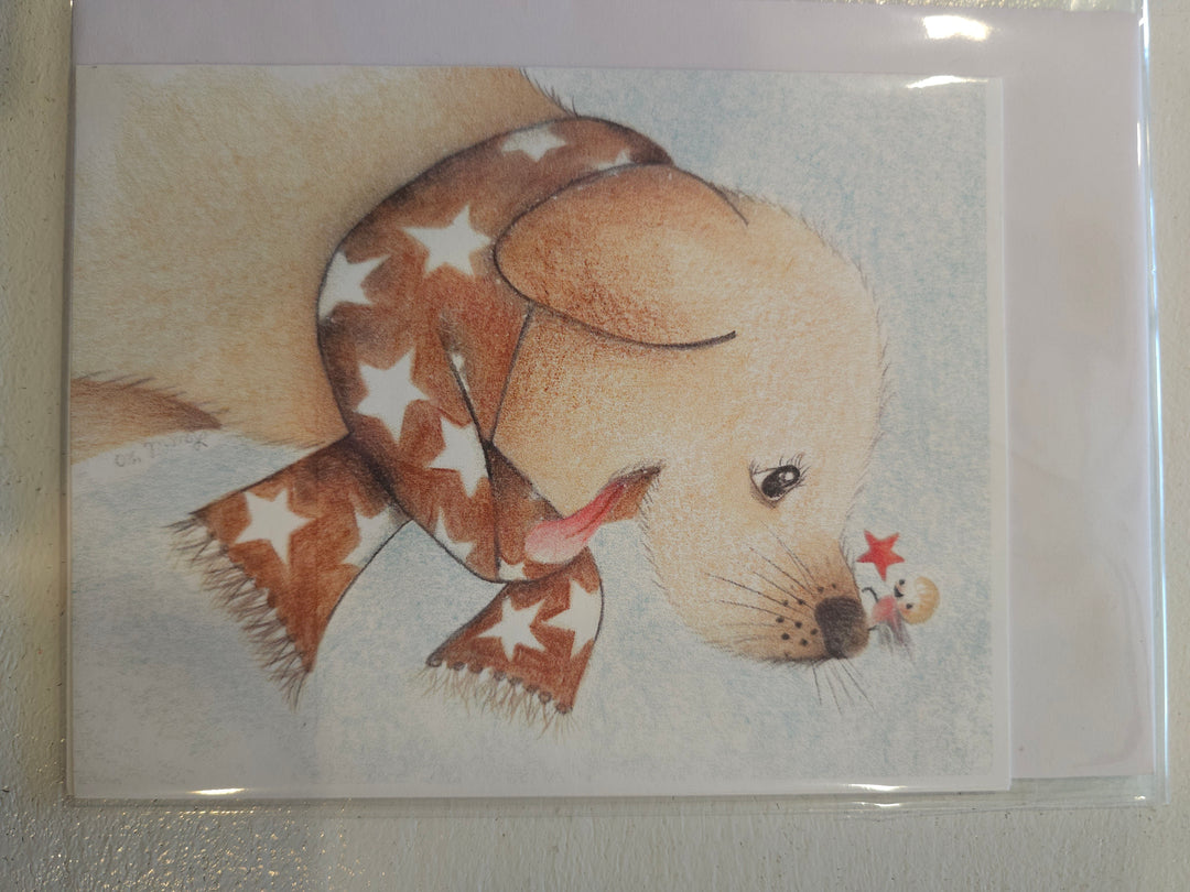 Tan Pup Brown Scarf Card