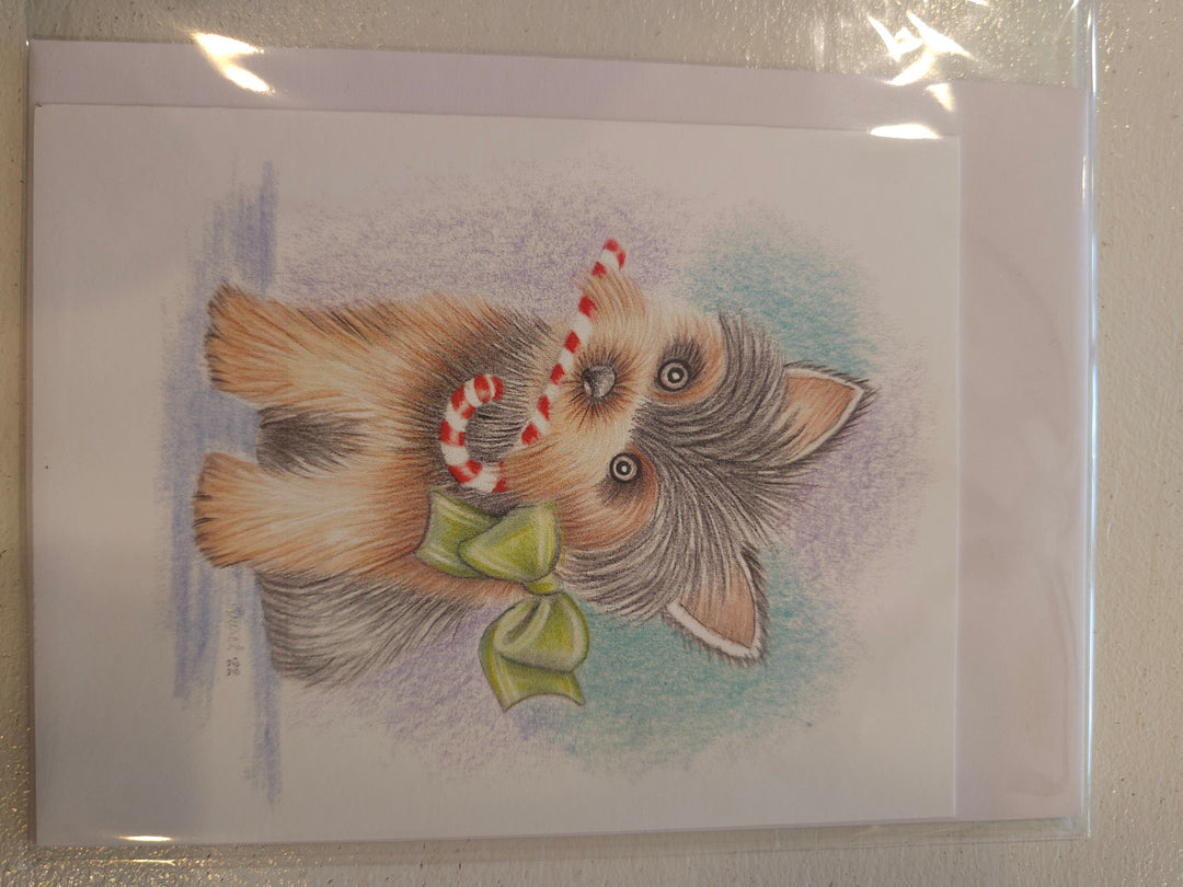 Black and brown pup with green bow Card