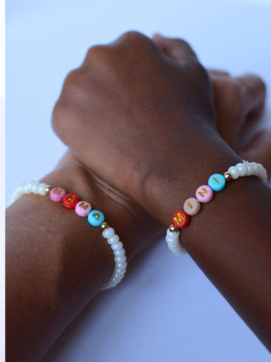 Pearl Mama and MINI multi colored matching Mom bracelet set