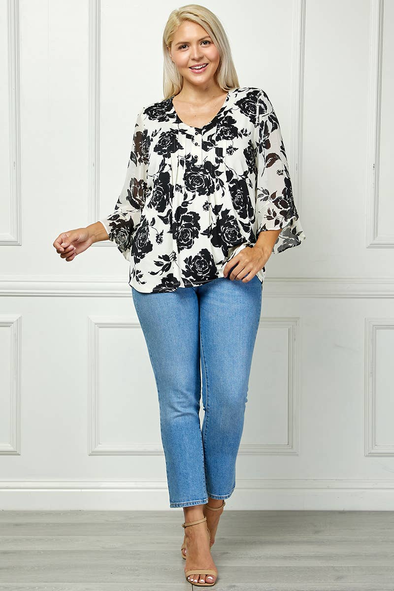 Black/Cream Floral Blouse