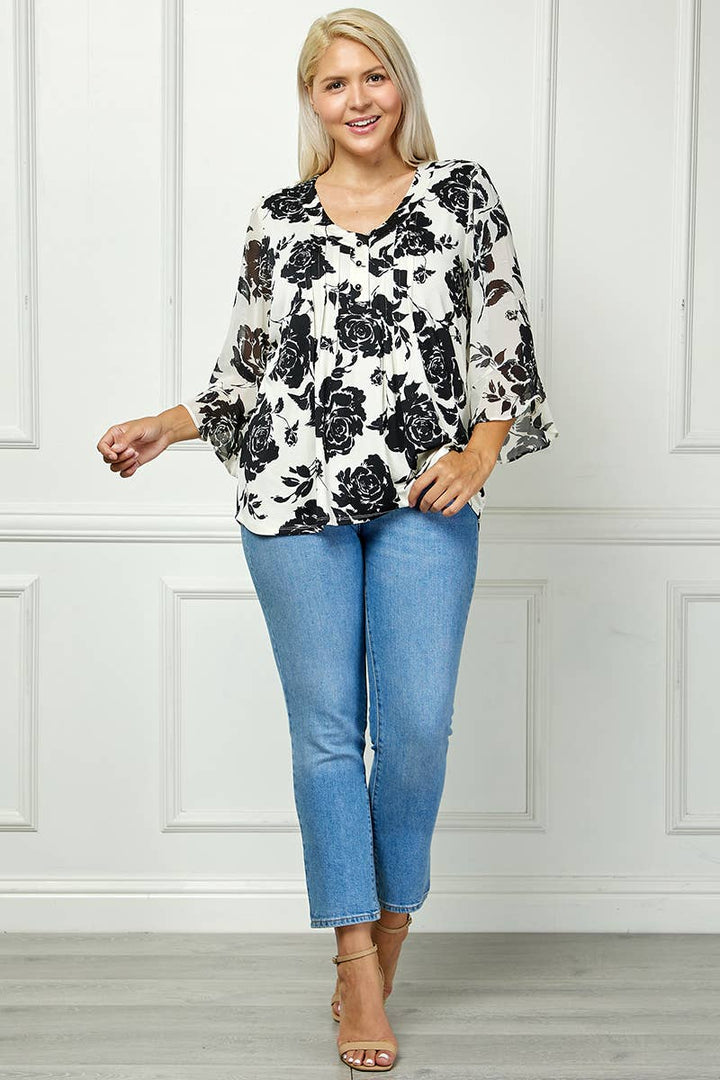 Black/Cream Floral Blouse