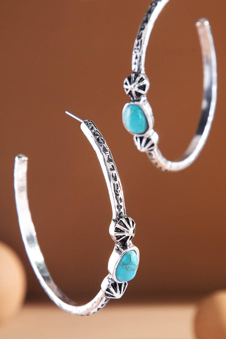Stamped Turquoise Station Hoop Earrings