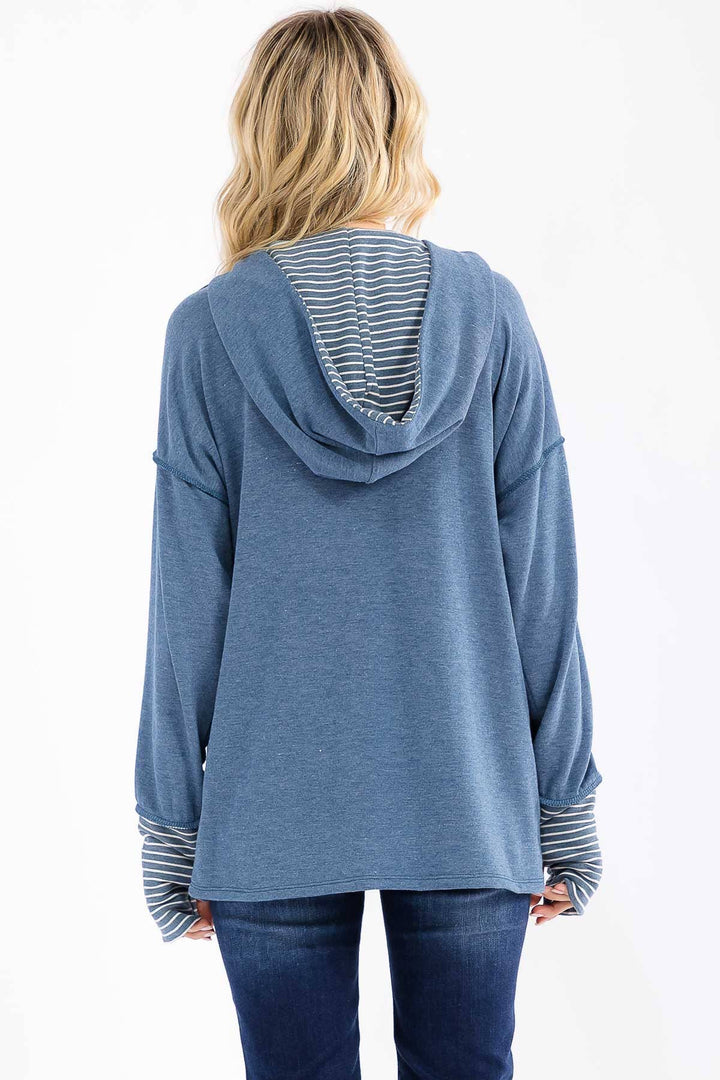 Stripe Contrast Button Hoodie