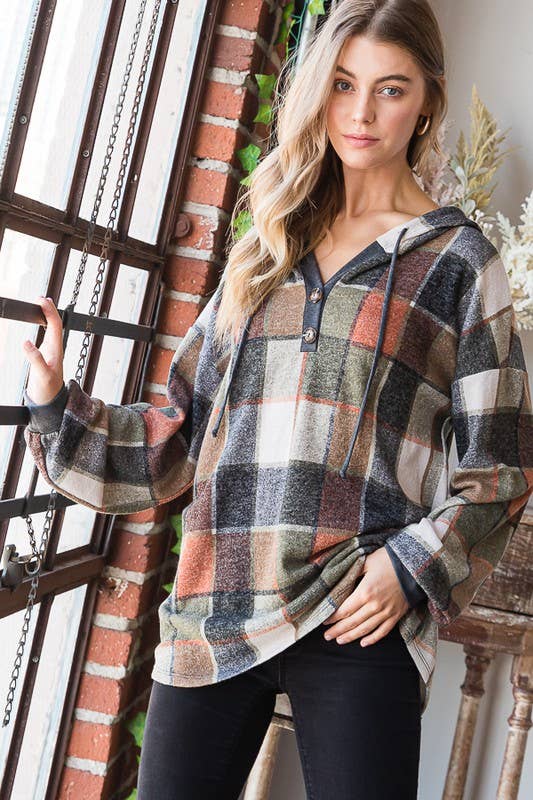 Fall Checkered Hooded Top
