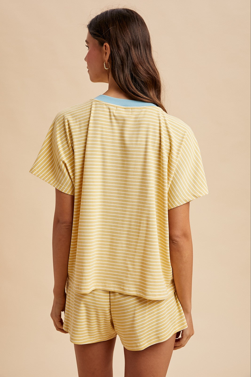 Loose Fit Striped Knit Top & Mini Shorts Set