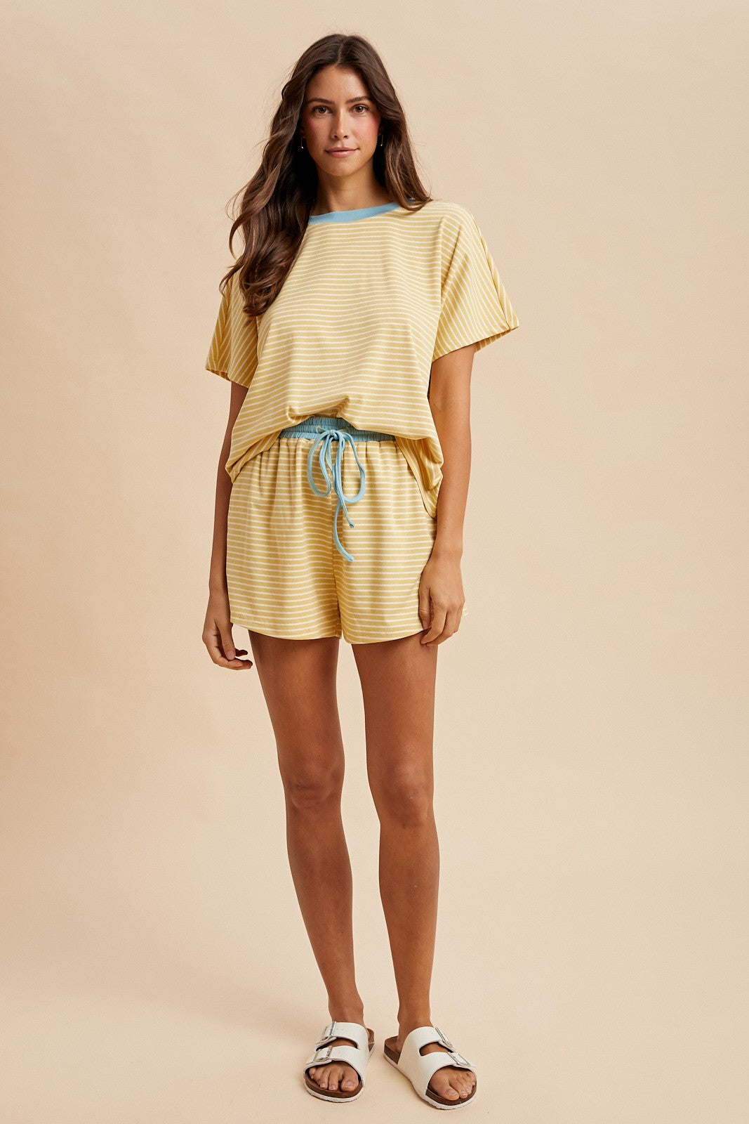 Loose Fit Striped Knit Top & Mini Shorts Set