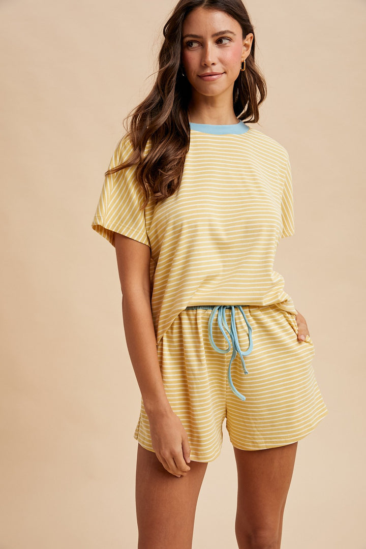 Loose Fit Striped Knit Top & Mini Shorts Set