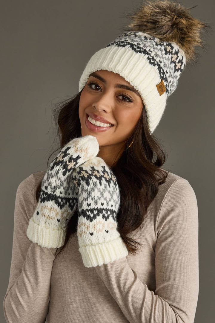 Ivory, Gray & Tan  Pom Hat