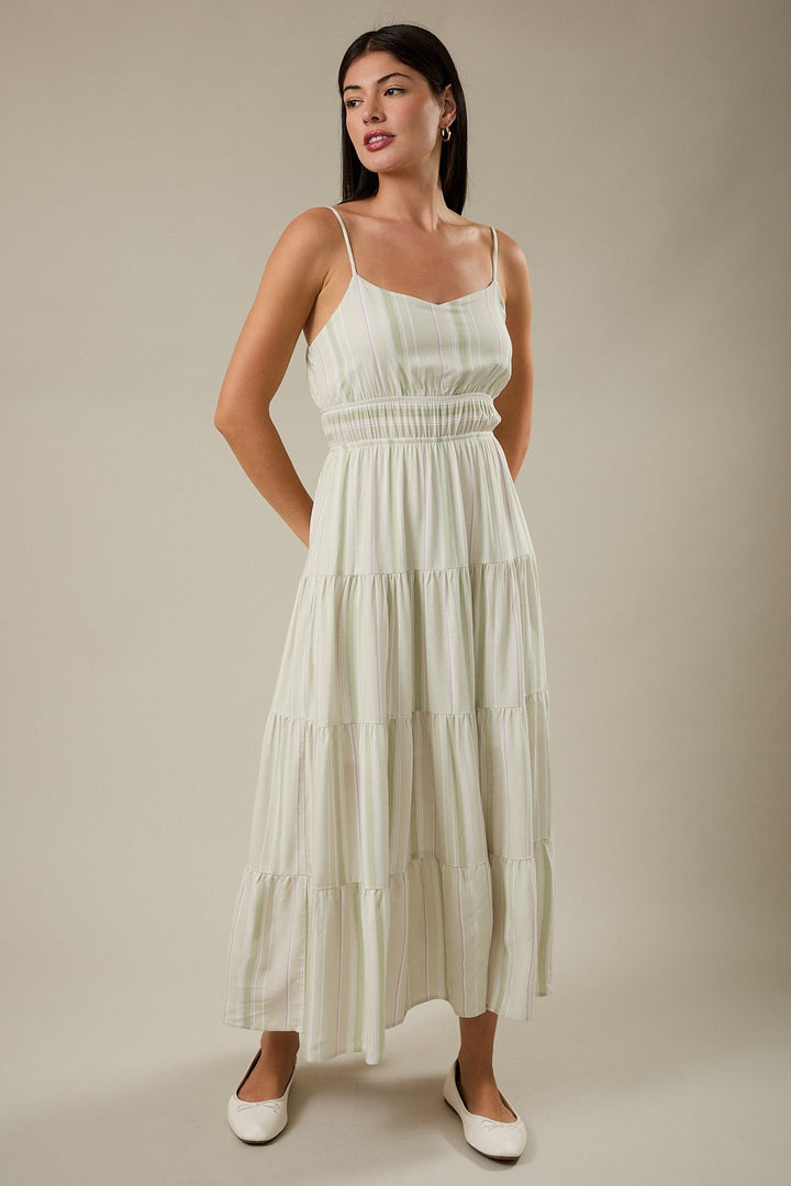 Ruched Double Elastic Waist Floral Maxi Dress