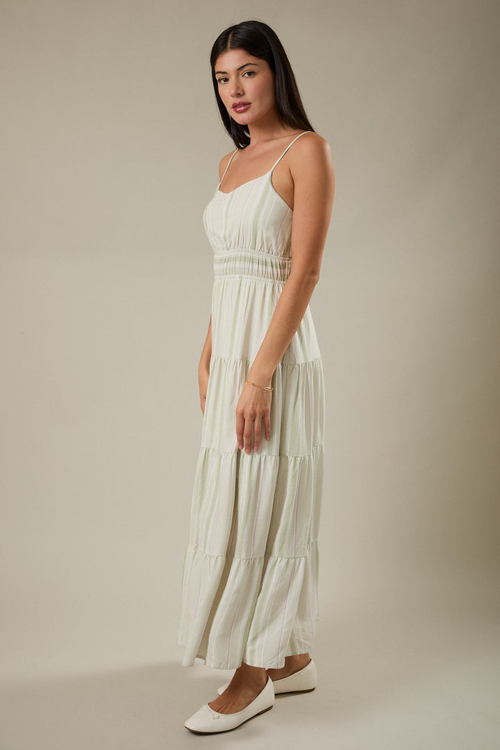 Ruched Double Elastic Waist Floral Maxi Dress