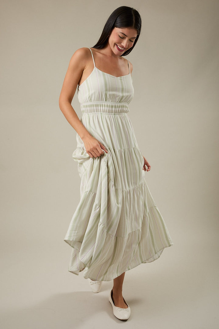 Ruched Double Elastic Waist Floral Maxi Dress