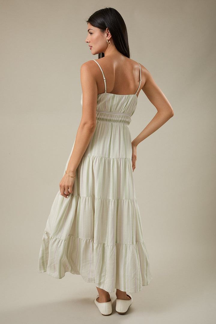 Ruched Double Elastic Waist Floral Maxi Dress