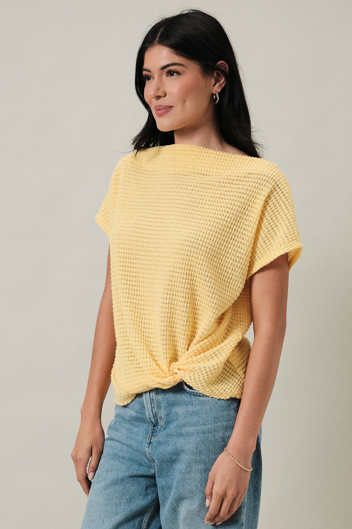 Boat Neck Bottom Twist Top Yellow