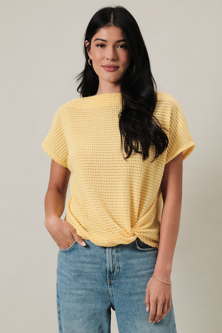 Boat Neck Bottom Twist Top Yellow