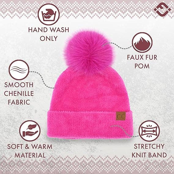 Chenille Pom Beanie Hot Pink