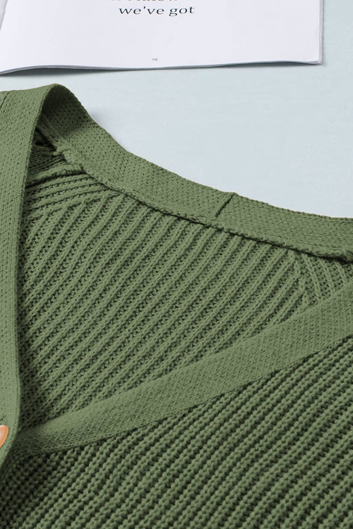 Bishop Sleeve V Neck Button Down Knit Cardigan