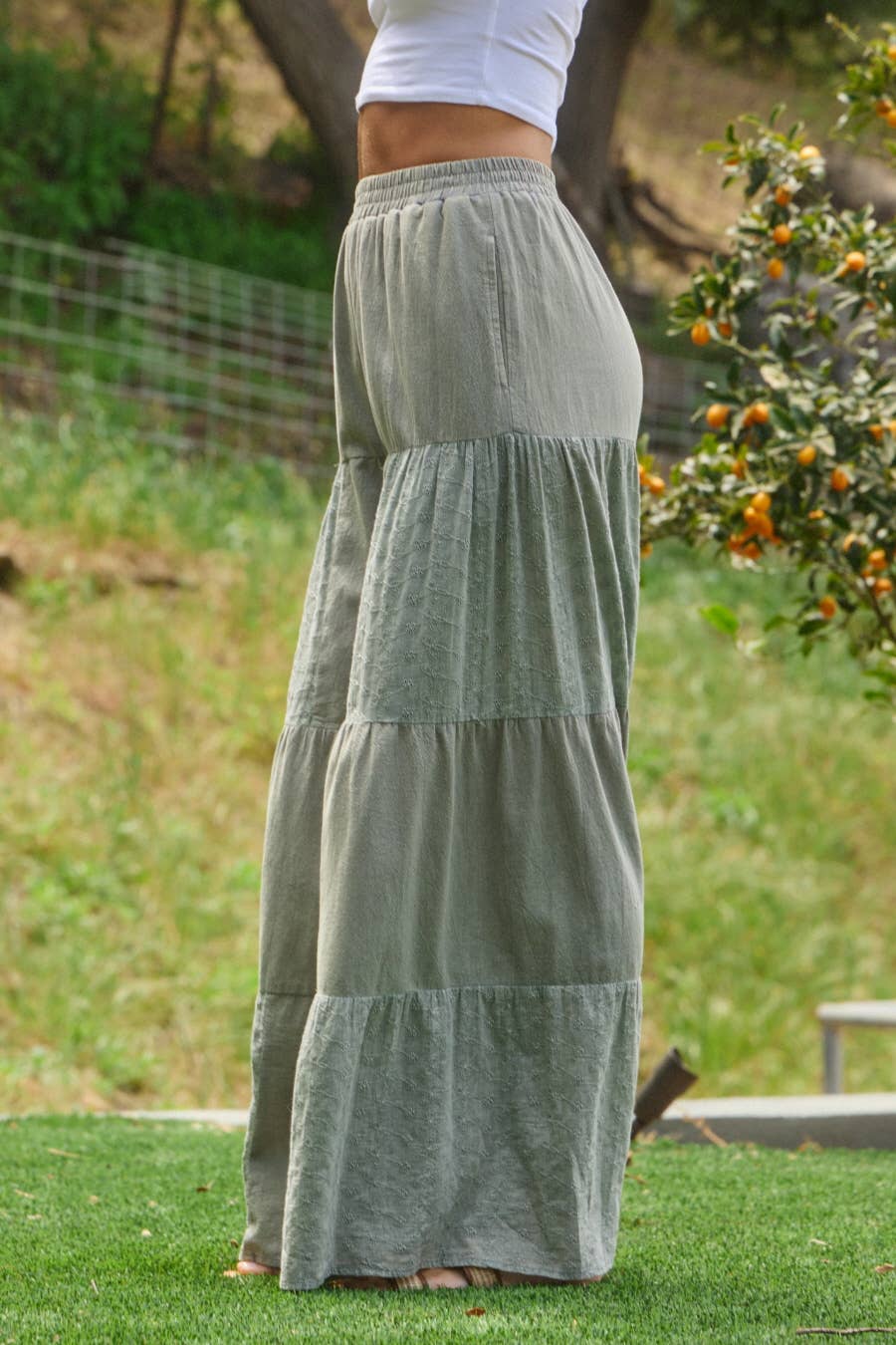 Plus Acid Wash Tired Mixed Fabric Palazzo Pants