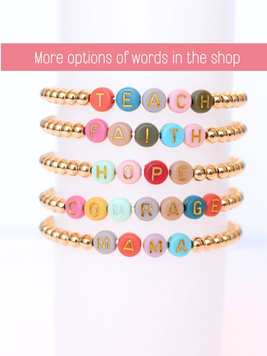 Gold beaded FAITH multi colored stretch scripture bracelet