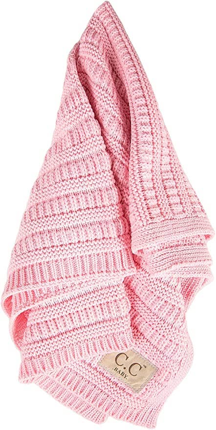 Baby Blanket Ribbed Knit (Pale Pink)