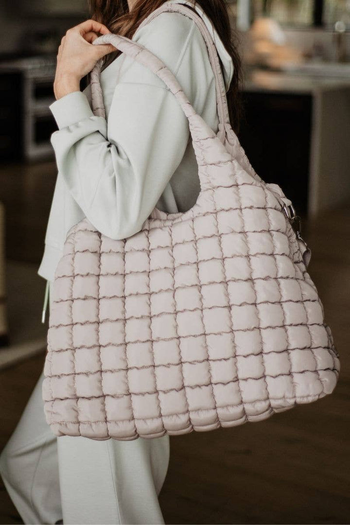 Sand Rectangular Quilted Puffer Tote