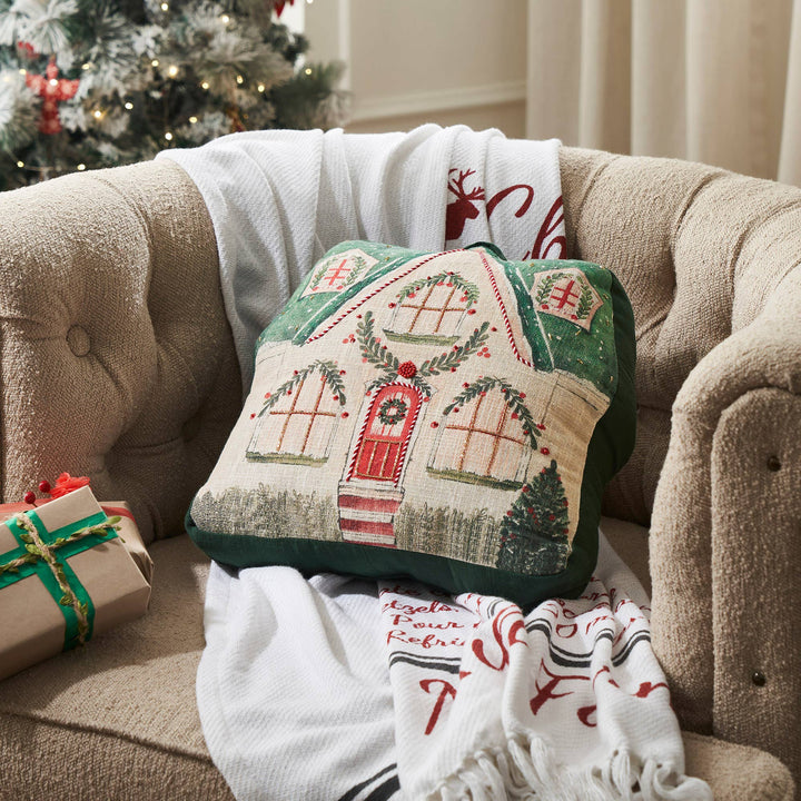 Christmas Cottage Pillow with Beads