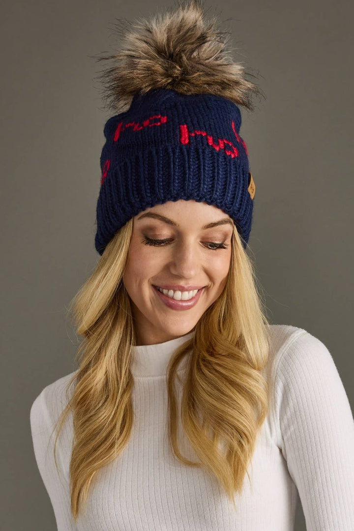 Navy & Red Ho Ho Ho Pom Hat