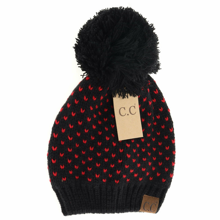 Heart Knit Pom Beanie