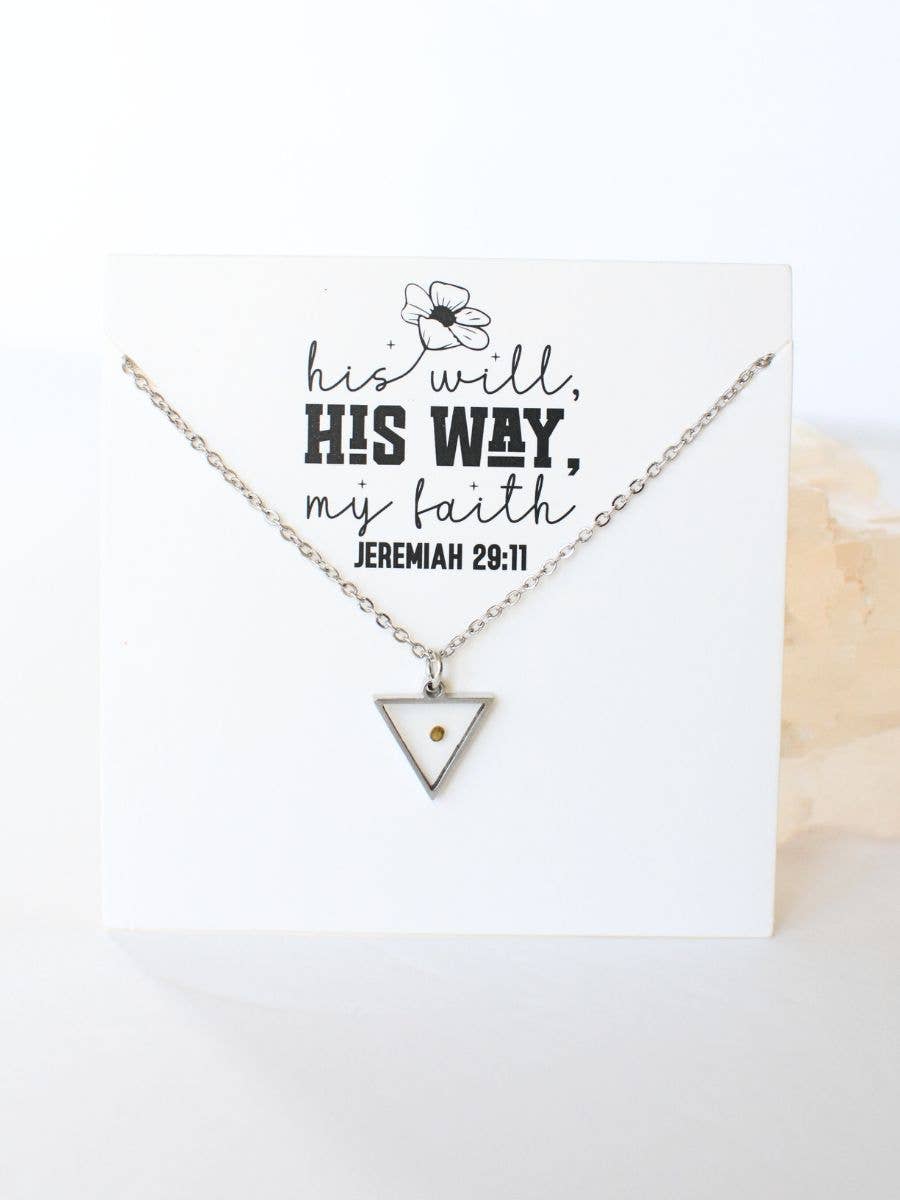 Mustard seed Triangle gold silver Scripture charm necklace