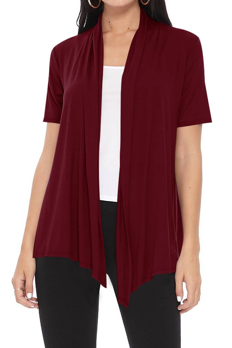Women's Casual Short Sleeve Draped Open Front Solid Cardigan