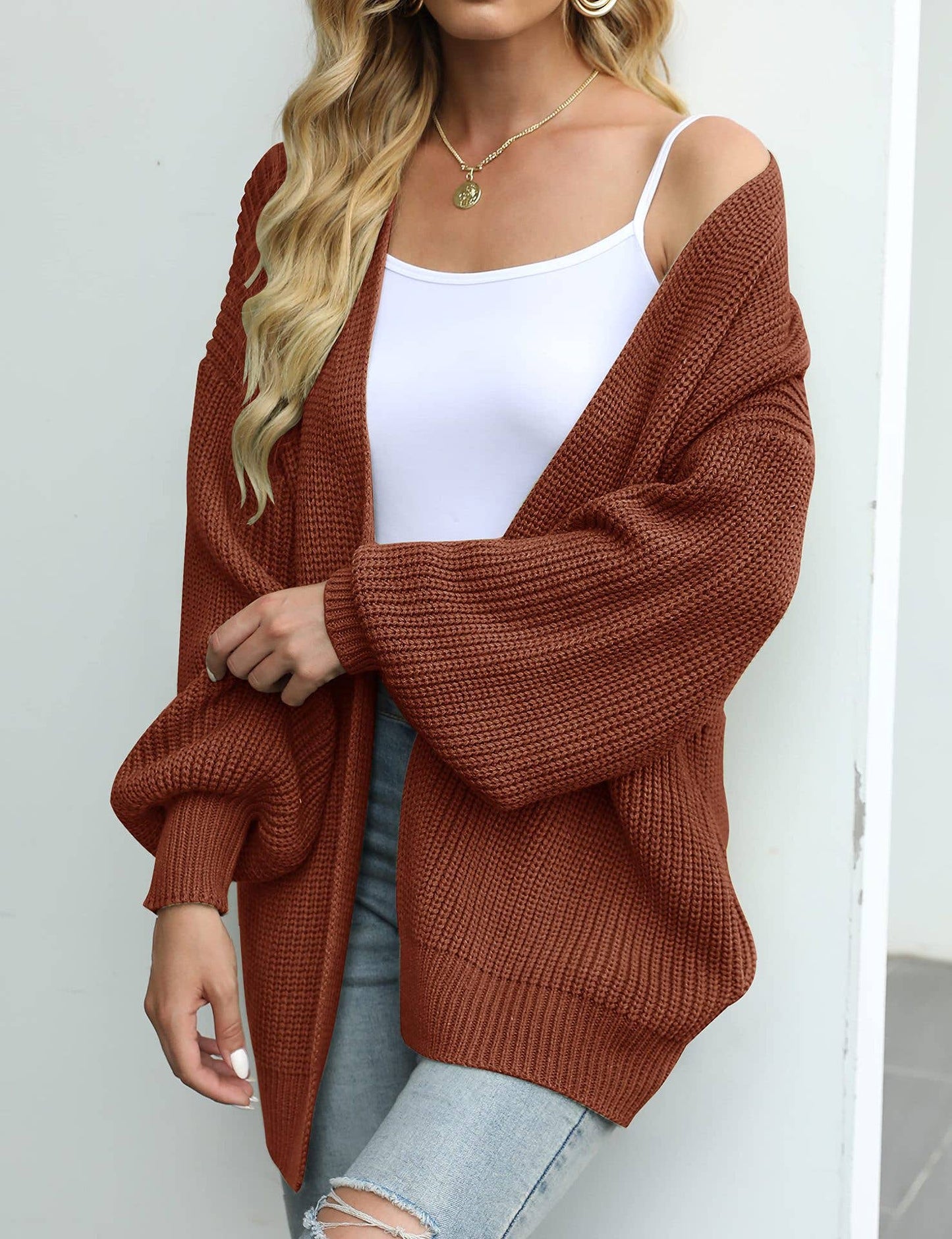 Balloon-Sleeved Chunky Needle Cardigan