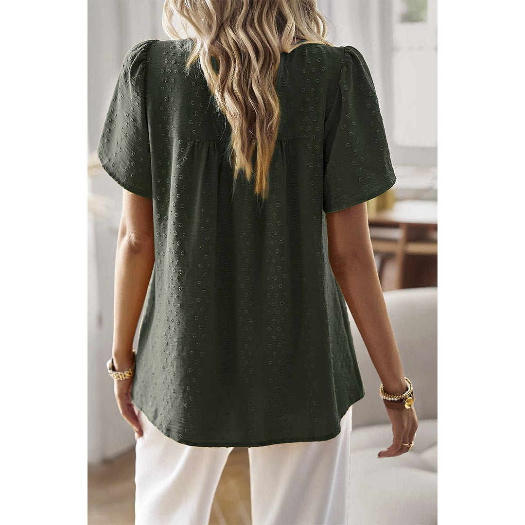 Loose Fit Dot Solid Lace Round Neck Top