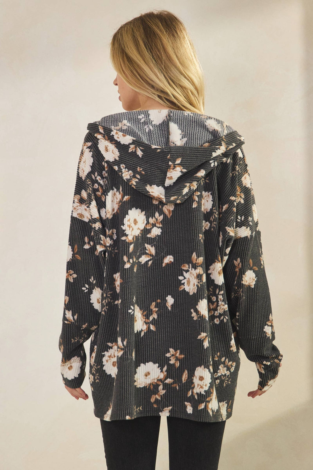 Ribbed Floral Top with hood